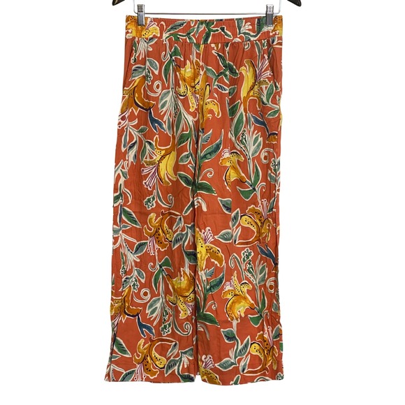 RACHEL Rachel Roy Pants - Rachel Rachel‎ Roy Womens Orange Floral Linen Blend Wide Leg Crop Pants Large